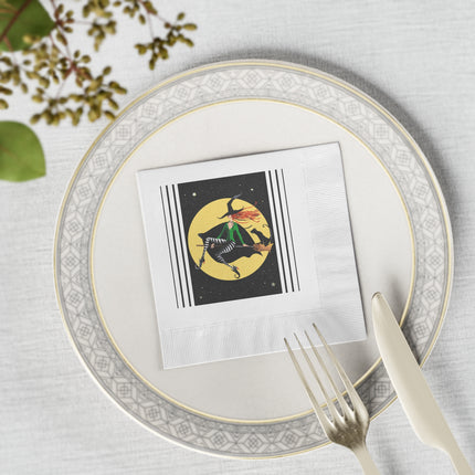 A Witch’s Moonlit Flight White Coined Napkins