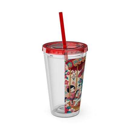 Geisha Kitten's Enchanted Carousel Ride Sunsplash Tumbler with Straw, 16oz