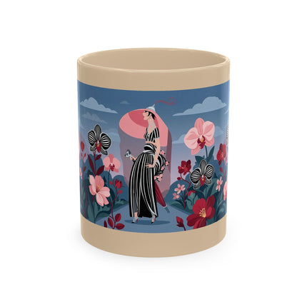 🖤🌸 The Lady Of The Striped Orchid Garden Ceramic Mug – Art Deco Fashion Elegance