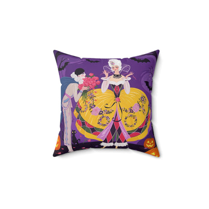🎭🌹 The Harlequin Rose Masquerade Square Pillow – Theatrical Halloween Romance