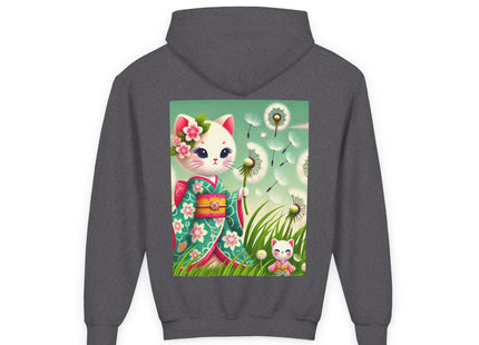 Geisha Kitten and the Dandelion Wish Youth Heavy Blend Hooded Sweatshirt