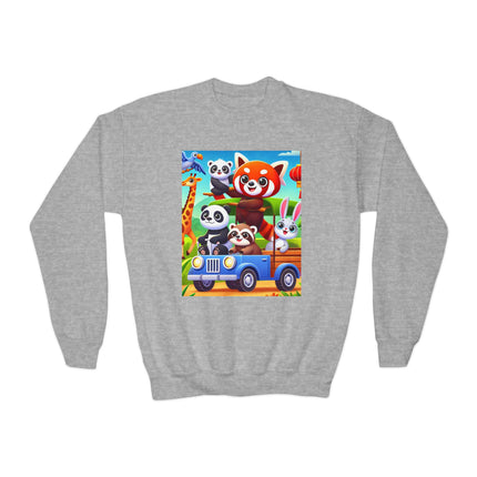 Safari Friends on the Move Youth Crewneck Sweatshirt – Adventure, Friendship & Playful Energy