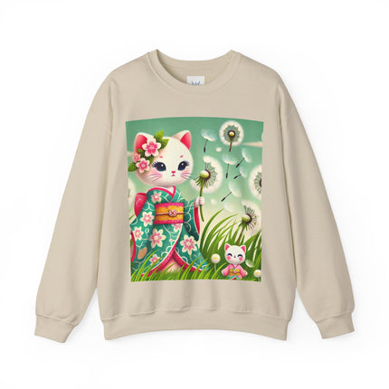 Geisha Kitten and the Dandelion Wish Heavy Blend™ Crewneck Sweatshirt