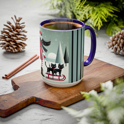 Red Sled & Curious Cats Colorful Mugs (11oz, 15oz)