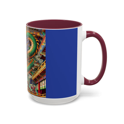Tibetan Dragon Over Kabuki Duel Colorful Mugs (11oz, 15oz)