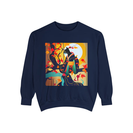 Black Cat in Kimono Unisex Garment-Dyed Sweatshirt