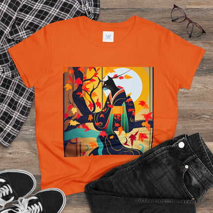 Black Cat in Kimono Women's Midweight Cotton Tee