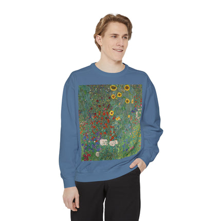 Farm Garden with Sunflowers by Gustav Klimt Unisex Garment-Dyed Sweatshirt