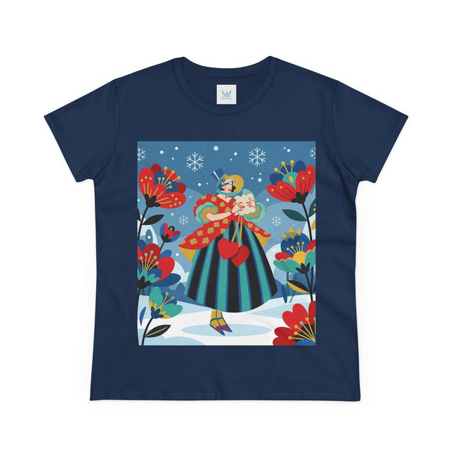 ❤️❄️ The Winter Heart Messenger Cotton Tee – Art Deco Winter Enchantment