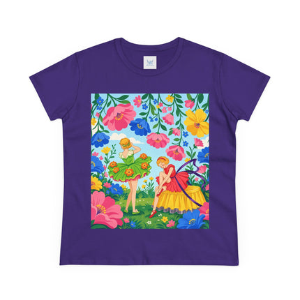 🌸🧚 The Fairies In The Flower Garden Cotton Tee – Art Deco Floral Whimsy