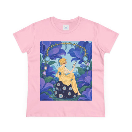 🪞🌺 The Enchanted Garden Mirror Cotton Tee – Art Deco Fashion Whimsy