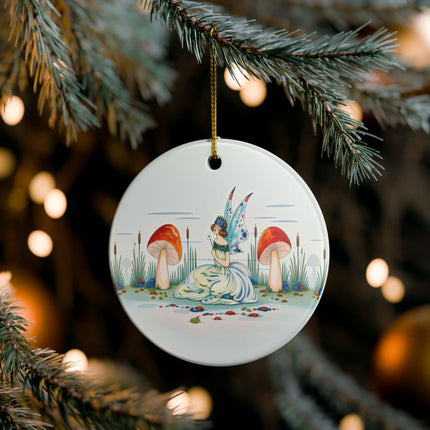 🧚🍄 The Fairy Of The Scarlet Mushrooms Ceramic Ornament – Art Deco Woodland Fantasy