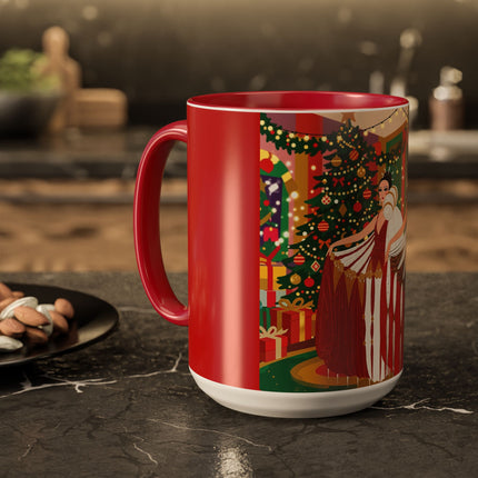 🎄💃 The Christmas Mirror Duet Colorful Mug – Art Deco Holiday Elegance