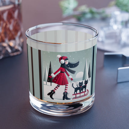 Red Sled & Curious Cats Rocks Glass, 10oz