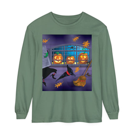 Whimsical Halloween Mischief Unisex Garment-dyed Long Sleeve T-Shirt