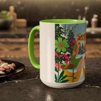 ☕🎄 Christmas Tea In The Snow Garden Colorful Mug – Art Deco Holiday Friendship