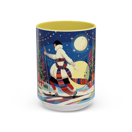 🌙🎿 The Moonlit Christmas Skier Colorful Mug – Whimsical Holiday Fantasy