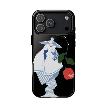 Blue & White Porcelain Geisha Phone Case – Elegant Mystery & Floral Grace