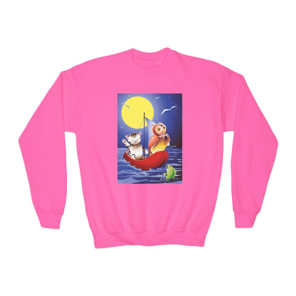 Embarking on a Moonlit Journey Youth Crewneck Sweatshirt – Whimsical Ocean Adventure