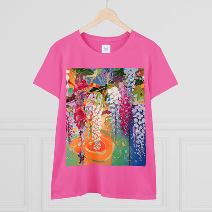Women's Golden Wisteria Print Midweight Cotton Tee