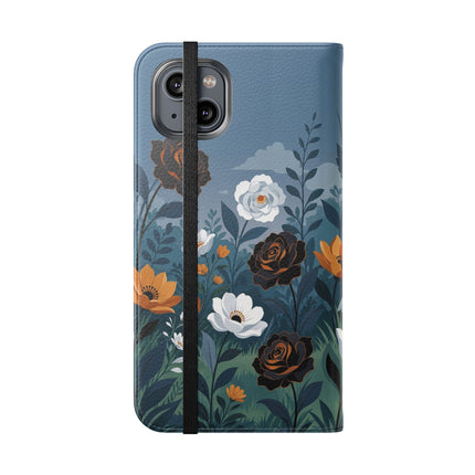 🌹💧 The Midnight Garden Keeper Flip Case – Art Deco Floral Fantasy