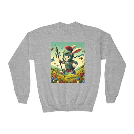 Rabbit Gladiator Youth Crewneck Sweatshirt – Courage, Adventure & Playful Charm