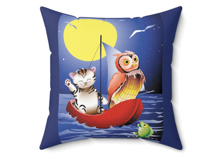 Embarking on a Moonlit Journey Spun Polyester Square Pillow