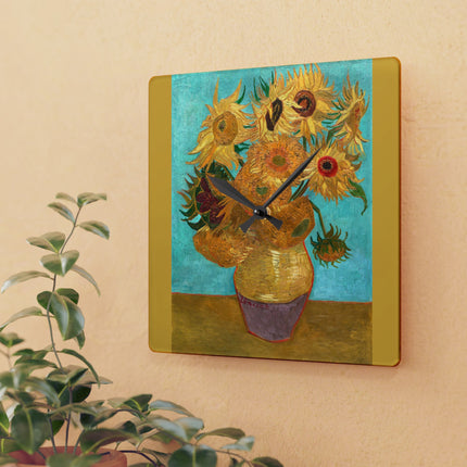 Vase with Twelve Sunflowers by Vincent Van Gogh Acrylic Wall Clock, Round and Square
