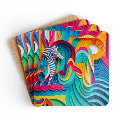 Surfing Zebra Cork Corkwood Coaster Set