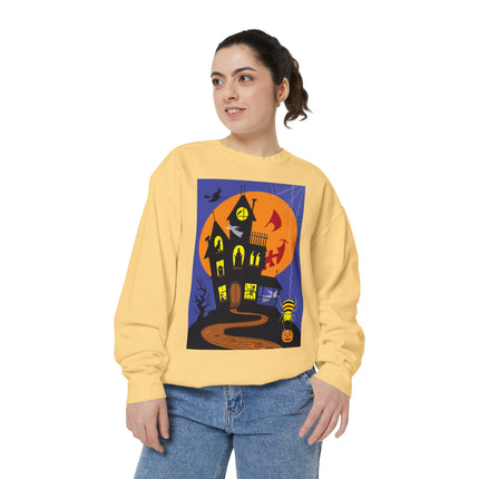 Halloween Night at the Haunted House Unisex Garment-Dyed Sweatshirt