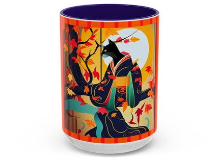 Black Cat in Kimono Colorful Mugs, 11oz