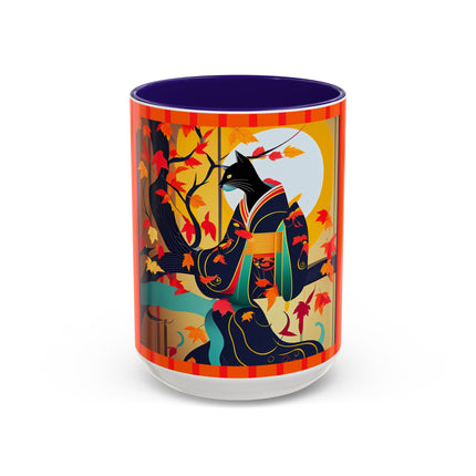 Black Cat in Kimono Colorful Mugs, 11oz