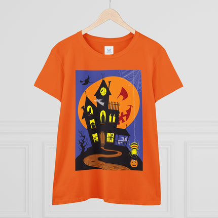 Halloween Night at the Haunted House Women's Midweight Cotton Tee