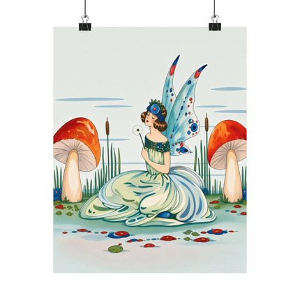 🧚🍄 The Lady Of The Enchanted Mushroom Garden Matte Vertical Poster – Art Deco Fairy Fantasy