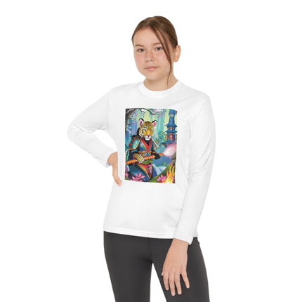 Cyberpunk Leopard Youth Long Sleeve Competitor Tee – Neon Magic & Futuristic Adventure
