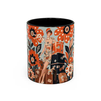 🧳🌼 The Grand Floral Voyage Colorful Mug – Art Deco Travel Elegance