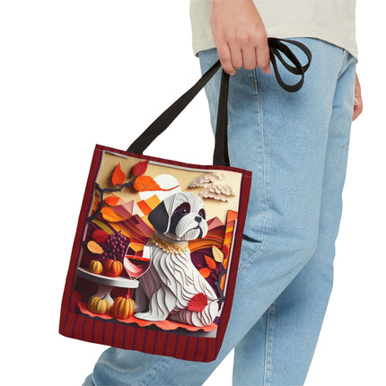 Shih Tzu at an Autumn Wine Tasting Tote Bag (AOP)