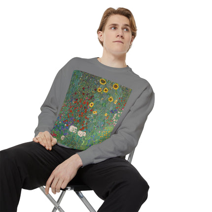 Farm Garden with Sunflowers by Gustav Klimt Unisex Garment-Dyed Sweatshirt