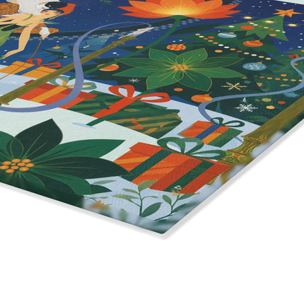 🪷🎄 The Lady Of The Christmas Lotus Garden Glass Cutting Board – Art Deco Holiday Fantasy