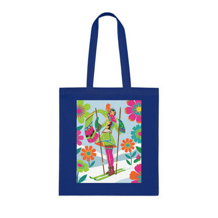 🎿🌸 The Winter Flower Adventurer Cotton Tote Bag – Colorful Skiing Fantasy