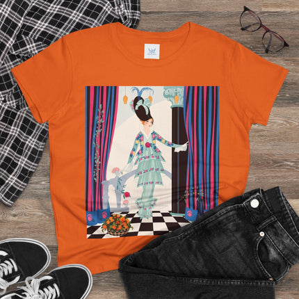🌸🎭 The Lady Of The Garden Salon Cotton Tee – Art Deco Floral Elegance