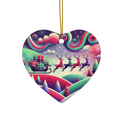 Festive Reindeer Flight Ceramic Ornament, 4 Shapes