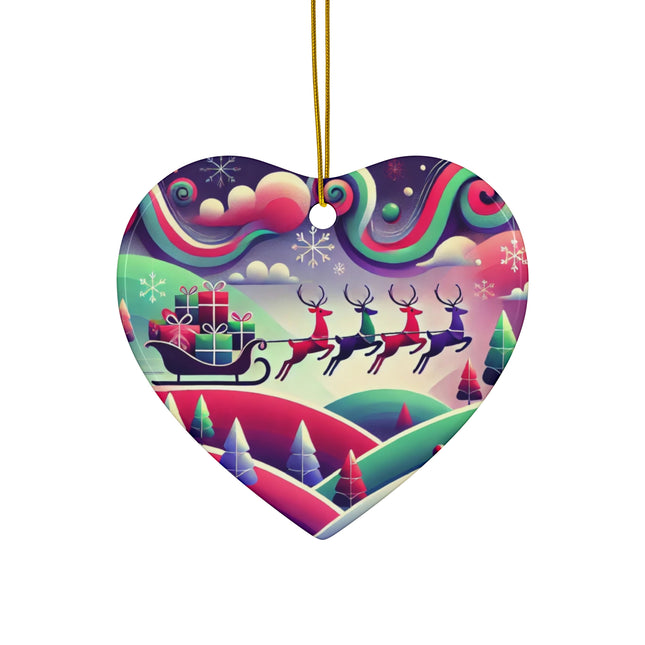 Festive Reindeer Flight Ceramic Ornament, 4 Shapes