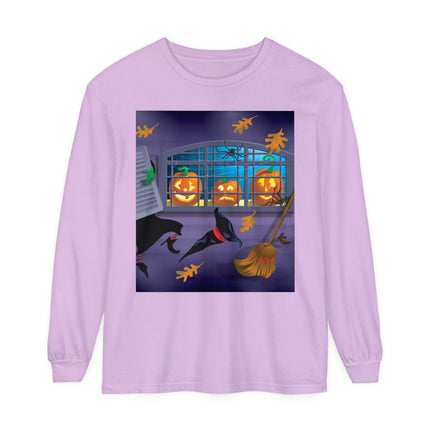 Whimsical Halloween Mischief Unisex Garment-dyed Long Sleeve T-Shirt