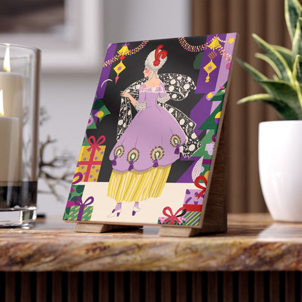 🎭🎄 The Lavender Christmas Masquerade Ceramic Tile – Art Deco Holiday Elegance