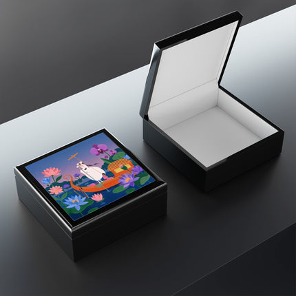 🪷🛶 The Lady Of The Lotus Lake Jewelry Box – Art Deco Garden Voyage