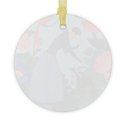 🪶🌸 The Lady And The Mysterious Bird Glass Ornament – Art Deco Botanical Mystery