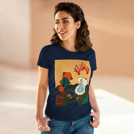 🐚🪸 The Lady Of The Coral Reef Cotton Tee – Art Deco Ocean Fantasy