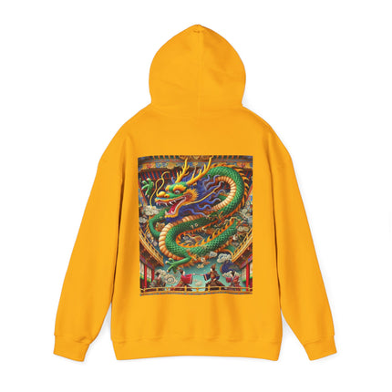 Tibetan Dragon Over Kabuki Duel – Heavy Blend™ Hooded Sweatshirt