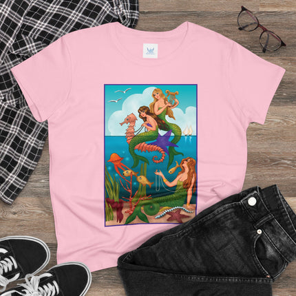 Three Mermaids with Strings of Pearls by Carlo Chiostri Women's Midweight Cotton Tee